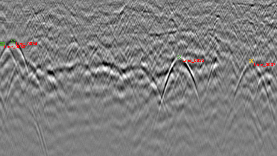 Radargramm einer Messung mit dem Bodenradar von Bogensberger Vermessung